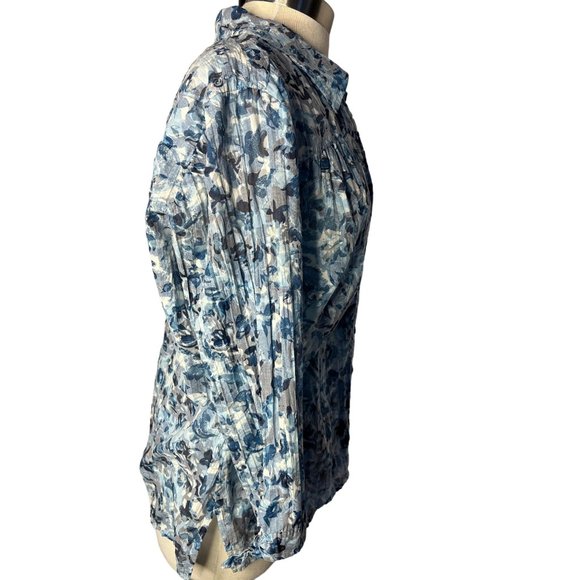 JM collection women’s blouse XL Blue button up 3/4 sleeve V neck - Picture 7 of 13